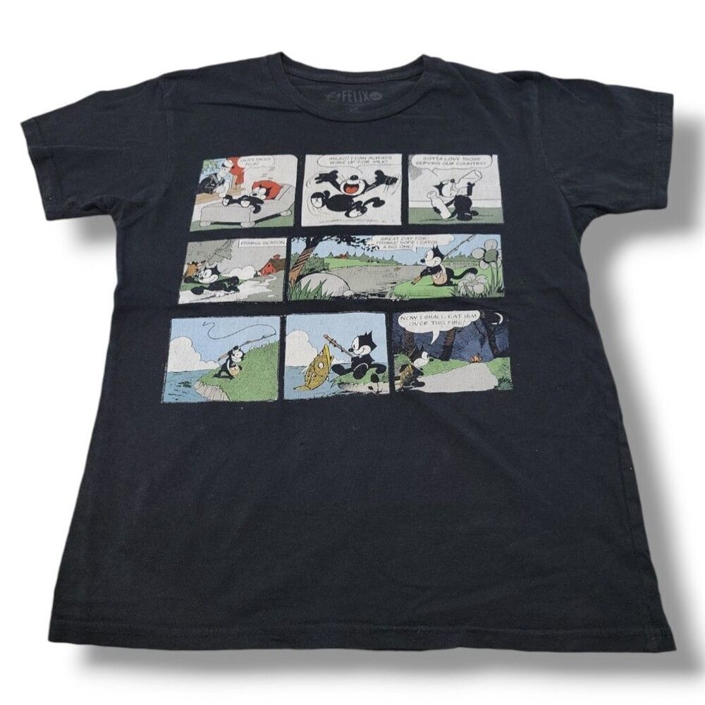 Felix The Cat Shirt Size Small S Relaxing Day Comic Strip Graphic Print T-Shirt